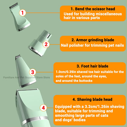Professional 4-In-1 Electric Pet Grooming Tool Set Dog Hair Clippers USB Rechargeable Pets Haircut Trimmer Shaver Cats Supplies